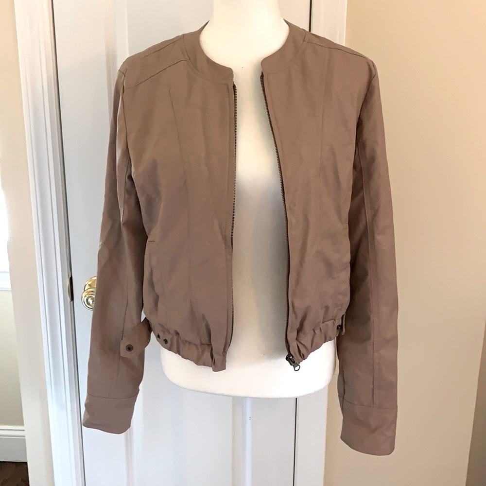 Light tan vegan leather bomber jacket
